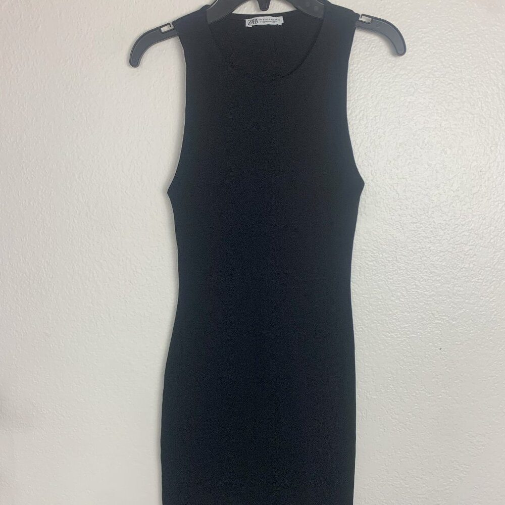 Zara Mini Black Dress Sleeveless Size Small Stretchy Round Neck